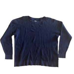 L.L.Bean Sweater Womens Size 3X Plus Navy Blue Waffle Knit Crewneck Long Sleeve